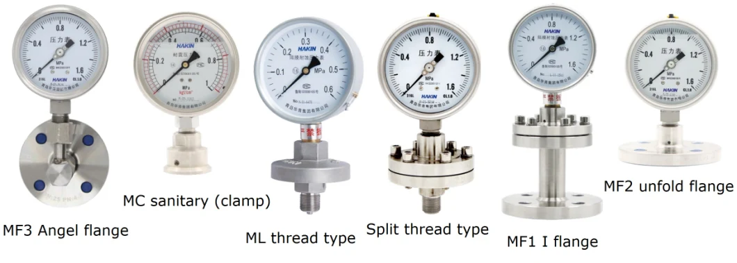 Hakin Stainless Steel Diaphragm Seal Pressure Gauge with Flange I Shaped Thread Type 60mm 100mm 150mm